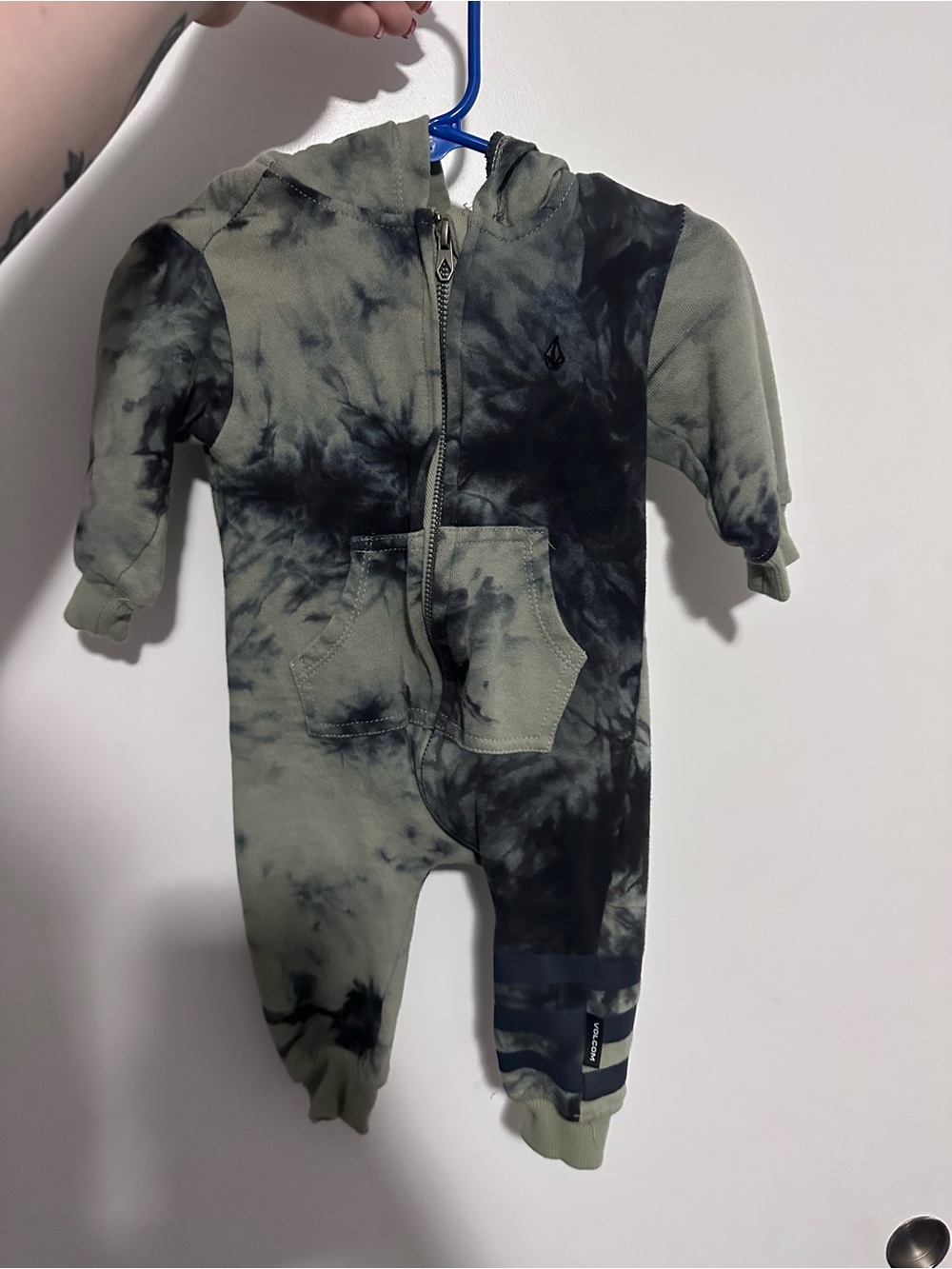Volcom Olive & Black Tie-Dye Hooded Baby One-Piece